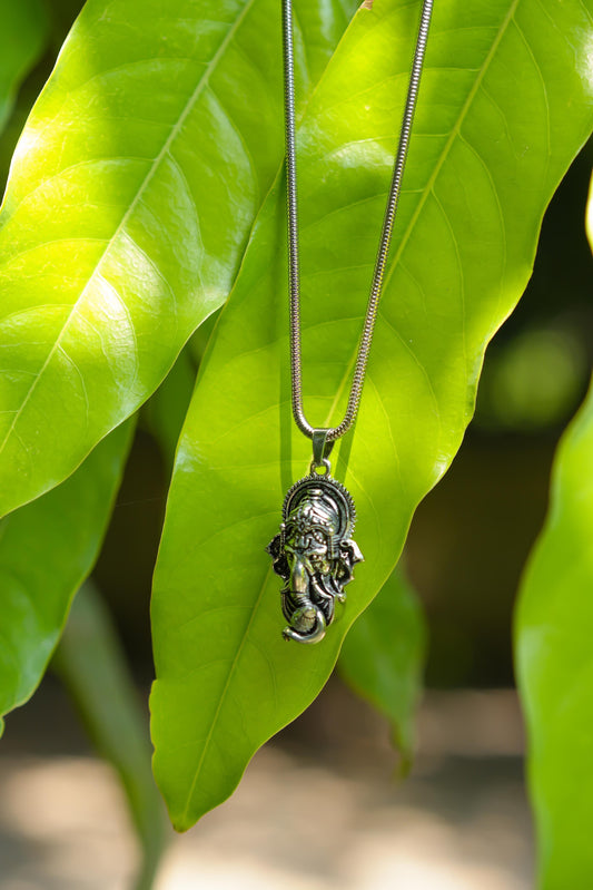 Ganesha Pendant With Snake Chain (Silver) - Freddoz